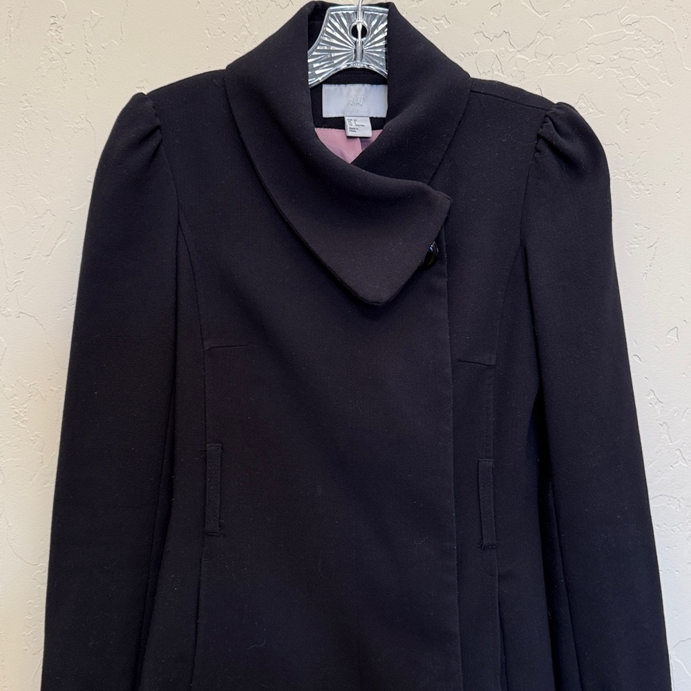 H&M Black Coat with Cross Collar - Size 2